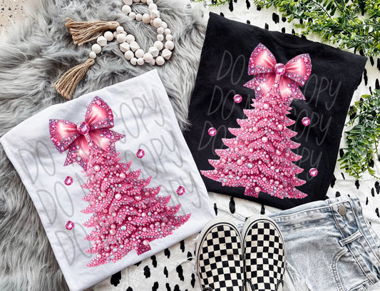 Pink rhinestone tree with bow