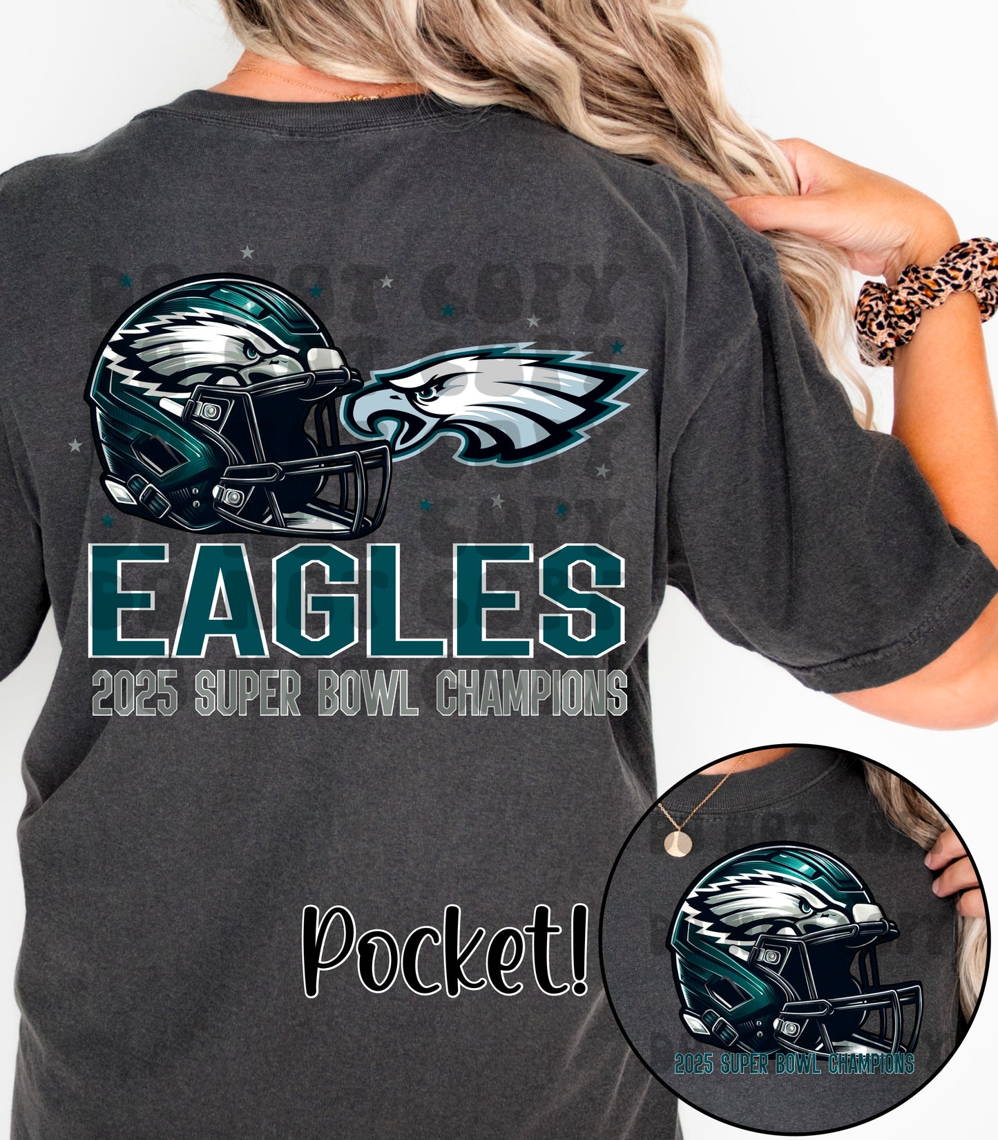 Eagles SB Champions 2025, designs, pocket, and sleeve