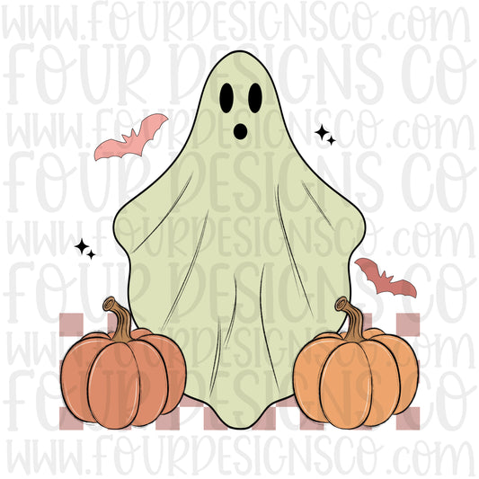 Pastel ghost with pumpkins