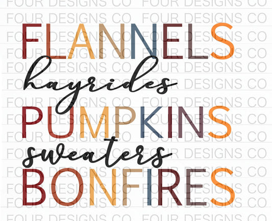 Flannels, hayrides, pumpkins, sweaters, bonfires